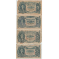 -14- Lott 4 stk. 5 kroner 1942-1944, VK - 1942U, kv. 1-/2, rifter.
1942V ,kv. 1-
1943V, kv. 1-/2, kraftige rifter.
1944V, kv. 1-, bretterifter, rufsete kant oppe.
Signatur: Meldahl, Nielsen / Numisma Mynthandel A/S: NOK  1,-