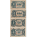 -17- Lott 4 stk. 5 kroner 1939-1943, VK - 1939R, kv. 1-
1941T, kv. 1-, lite brettehull.
1942U, kv. 1-
1943V, kv. 1/1-, liten kantrift hs.
Signatur: Meldahl, Nielsen / Numisma Mynthandel A/S: NOK  1,-