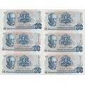 -10- Lott 6 stk. 10 kroner 1981B, VK - Kv. 1+ til 01.
BD, BI, BM, BS, BY & B� / Numisma Mynthandel A/S: kr.  1,-