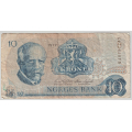 -16- 10 kroner 1977 QA, erstatning, kv. 1-/2 - Rifter og n�lehull, misfarget. / Numisma Mynthandel A/S: kr.  1,-