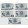 -17- Lott 5 stk. 10 kroner 1973A, -74A & -76A, VK - 1973 AB og AH, kv. 1+, l.fl. og 1/1+
1974 AC, kv. 1/1+
1976 AY og A�, kv. 1/1- og 1/1+ / Numisma Mynthandel A/S: kr.  1,-