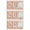 -19- Lott 6 stk. 10 kroner 1973M, rekkef�lge, kv. 01-0/01 - M.6589473-78 / Numisma Mynthandel A/S: kr.  7,-