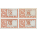 -21- Lott 4 stk. 10 kroner 1969V, -70� & -72H&K, VK - 1969 V, kv. 1-, teiprest bak
1970 �, kv. 1/1+
1972 H, kv. 1/1+
1972 K, kv. 1+ / Numisma Mynthandel A/S: kr.  1,-
