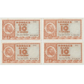 -1- Lott 4 stk. 10 kroner 1958-1959, VK - 1958M, kv. 1/1+
1958L, kv. 1/1-
1959R, kv. God 1, flekker
1959P, kv. God 1 / Numisma Mynthandel A/S: kr.  1,-