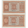 -17- Lott 2 stk. 10 kroner 1945A og B, 1-. / Numisma Mynthandel A/S: kr.  1,-