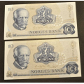 10 kr. 1984 C P  * Kv. 0 * Nr. rekkef. Katv. kr. 80 - Bilder er sedlene. Kv.0* Pris KJ�P N� er en (1) sedell. Ved kj�p av fere er de i nr. rekkef�lge. IKKE SAL�R. Kun 1 igjen. De andre er solgt. / Tore Rimstad: NOK  45,-