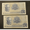 10 kr. 1975 AL * Kv. 0/0-  Katv. kr. 110 ** - Bilder er sedlene. Pene usirkulert. Pris KJ�P N� er en (1) sedell. Ved kj�p av flere er de i nr. rekkef�lge. IKKE SAL�R. / Tore Rimstad: kr.  60,-