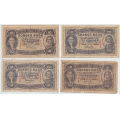 -4- Lott 4 stk 10 kroner 1942-1944, VK - Kv. 1- til 1-/2
1942B, 1942C, rifter, 1943D, 1944E, rifter, hull. / Numisma Mynthandel A/S: kr.  1,-