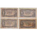 -5- Lott 4 stk 10 kroner 1942-1944, VK - Kv. 1-, til 1-/2
1942B, 1943D, rift, 2*1944E, begge med flekker, rifter og hull. / Numisma Mynthandel A/S: kr.  1,-