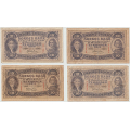 -10- Lott 4 stk 10 kroner 1941-1942, VK - Kv. 1/1- til 1-/2
1941�, 1941A, 1942C, rifter, 1942B, fl. / Numisma Mynthandel A/S: kr.  1,-