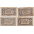 -11- Lott 4 stk 10 kroner 1941-1942, VK - Kv. 1- til 1-/2
1941�, 1941A, rifter brettehull, 1942C, rift, blass advers, 1942B, fl. / Numisma Mynthandel A/S: kr.  44,-