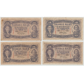 -13- Lott 4 stk 10 kroner 1940-1942, VK - Kv. 1- 
1940� (gjennomg�ende flekk), 1941�, 1942B, 1941A, flekk. / Numisma Mynthandel A/S: kr.  48,-