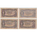 -14- Lott 4 stk 10 kroner 1940-1942, VK - Kv. 1/1- og 1-
1940�, 1940�, blass forside, 1941�, flekk, 1942B / Numisma Mynthandel A/S: kr.  1,-
