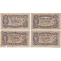 -19- Lott 4 stk 10 kroner 1938-1940, VK - Kv. 1- til 2
1938X, 1939Z (stort hull), 1940� (avrevet del, rifter,hull), 1940� (rifter oppe og nede) / Numisma Mynthandel A/S: kr.  1,-