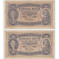 -20- Lott 2 stk 10 kroner 1939-1940, kv. 1- - 1939Z & 1940� / Numisma Mynthandel A/S: kr.  3,-