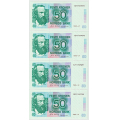 -4- Lott 4 stk. 50 kroner 1990-VI, 3 i rekkef�lge, kv. 01 - 1990-VI 1211769695-697 & 700 / Numisma Mynthandel A/S: kr.  1,-