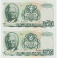 -16- Lott 2 stk. 50 kr. 1980K & -81L, kv. 1/1+, fl, 1+/01 / Numisma Mynthandel A/S: kr.  1,-