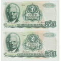 -17- Lott 2 stk. 50 kroner 1976H & -79J, kv. 1/1-, 1+ / Numisma Mynthandel A/S: kr.  107,-