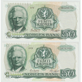 -18- Lott 2 stk. 50 kroner 1976H & -79J, kv. 1/1+, 1+ / Numisma Mynthandel A/S: kr.  2,-