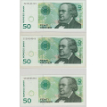 -25- Lott 3 stk. 50 kroner 2000, -03 & -08, kv. 0/01-0 / Numisma Mynthandel A/S: kr.  1,-