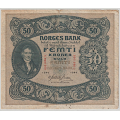 -15- 50 kroner 1944C, kv. 1-, rift oppe. - Brettehull. Flekker. / Numisma Mynthandel A/S: kr.  1,-