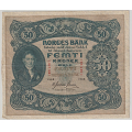 -16- 50 kroner 1943C, kv. 1-/2, beskj�rt vs. - Liten bretterift og brettehull. / Numisma Mynthandel A/S: kr.  1,-