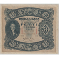 -18- 50 kroner 1942C, kv. 1/1-, brettehull. / Numisma Mynthandel A/S: kr.  1,-