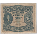 -21- 50 kroner 1941C, kv. 1-, rifter, brettehull. / Numisma Mynthandel A/S: kr.  1,-