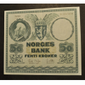 50 kr. 1960 D * Kvalitet 1+/01 * Katv. kr. 1650 - Bilder er seddelen du f�r. God stivhet. Markert midtbrett. Pen. Vurder ogs� fra bilder. / Tore Rimstad: kr.  700,-
