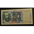 50 kr. 1990  Kv. 01 * Katv. kr. 145 ** - Bilder er seddelen du f�r.Pen OK sedell. Ingen bretter, men en del viker. Vurder ogs� fra bilder. / Tore Rimstad: kr.  50,-