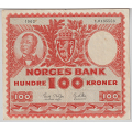 -1- 100 kroner 1962I, kv. 1/1-, bretterifter, fl. - Signatur: Brofoss/Ottesen. Bretterift nede ca  4 mm. / Numisma Mynthandel A/S: kr.  212,-