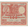 -10- 100 kroner 1958G, kv. 1-, brettehull. - Signatur: Brofoss/Thorp / Numisma Mynthandel A/S: kr.  197,-