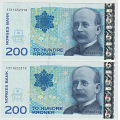 -5- Lott 2 stk. 200 kroner 2004, rekkef�lge, kv. 0 og 0/01. - 1311652318-319 / Numisma Mynthandel A/S: kr.  370,-