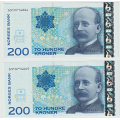 -6- Lott 2 stk. 200 kroner 2003, rekkef�lge, kv. 0/01 - 6310714664-665 / Numisma Mynthandel A/S: kr.  70,-