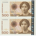 -6- Lott 2 stk. 500 kroner 2002, rekkef�lge, kv. 0 - Rekkef�lge 3103769069-070 / Numisma Mynthandel A/S: kr.  910,-