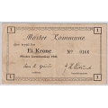-11- N�dseddel Moster Kommune, 1 krone 1940, kv. 1, fl. - N85. Signatur: Gr�n�s/R�ksund / Numisma Mynthandel A/S: kr.  1,-