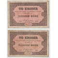 -16- Lott 2 stk. 2 kroner 1922, VK - Kvalitet 1-/2, sm� brettehull og 1-. By etter bilde.
Signatur: Cederholm / Numisma Mynthandel A/S: kr.  1,-