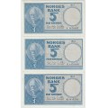 -2- Lott 3 stk. 5 kroner 1961-1963, kv. 1++ - 1961I, 1962K & 1963K.
Signatur: Brofoss/Ottesen / Numisma Mynthandel A/S: kr.  2,-