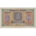 -9- 5 kroner 1944X, London, kv. 1/1+, strek rev. - Pic19b. Signatur: N�rve / Numisma Mynthandel A/S: kr.  1,-