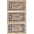 -3- Lott 3 stk. 10 kroner 1939-1941, VK - 1939Y, kv. 1-, flekker, rifter
1941A, kv. 1-, rifter
1941A, kv. 1/1-
Signatur: Meldahl/Nielsen / Numisma Mynthandel A/S: kr.  1,-