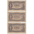 -8- Lott 3 stk. 10 kroner 1942-1943, VK - 1942A, kv. 1/1-
1942B, kv. 1-
1942B, kv. 2, mangler del av kant opp.
Signatur: Meldahl/Nielsen / Numisma Mynthandel A/S: kr.  1,-