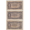 -10- Lott 3 stk. 10 kroner 1943C,D,E, VK - 1943C, kv. god 1-, avrundede kanter.
1943D, kv. 1/1-
1943E, kv. 1-, brettehull.
Signatur: Meldahl/Nielsen / Numisma Mynthandel A/S: kr.  1,-