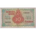 -13- 10 kroner 1944Y, London, kv. 1/1-, fl. rev. - Pic20b. Signatur: N�rve. / Numisma Mynthandel A/S: kr.  1035,-
