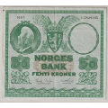 -17- 50 kroner 1957C, kv. 1-, liten flekk. - Signatur: Brofoss/Thorp. Vannmerke type 2. / Numisma Mynthandel A/S: kr.  1,-