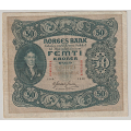 -22- 50 kroner 1940B, kv. 1-, bretterift nede. - Signatur: Meldahl/Nielsen. Presset. / Numisma Mynthandel A/S: kr.  1,-