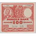 -16- 100 kr 1959G,  kv. 2, avskj�rt hj�rne, limrester. - Signatur: Brofoss/Ottesen / Numisma Mynthandel A/S: kr.  158,-