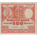 -19- 100 kroner 1956E,  kv. god 1- - Signatur: Brofoss/Thorp. Noe usentrert. / Numisma Mynthandel A/S: kr.  1,-