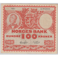 -21- 100 kroner 1951B,  kv. god 1/1-, fl. - Signatur: Jahn/Thorp. Liten papirtynnhet sentralt oppe advers (knapt synlig). / Numisma Mynthandel A/S: kr.  1,-