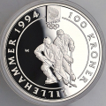 -32- Norge 100 kr Lillehammer 1992 nr. 3 (2), Proof - Illustrasjonsbilder. I kapsel. / Numisma Mynthandel A/S: kr.  263,-