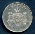 -66- Norge 2 kr 1907 gev, kv. 1, renset, kh, hakk. - Unionsoppl�sningen lite skjold. / Numisma Mynthandel A/S: kr.  1774,-